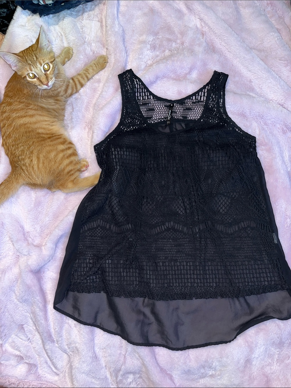 Umgee Black Crochet Overlay Tank Top